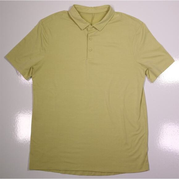 Lululemon Evolution Striped Yellow Tech Performance Golf Polo Shirt Men's Medium - Picture 2 of 6